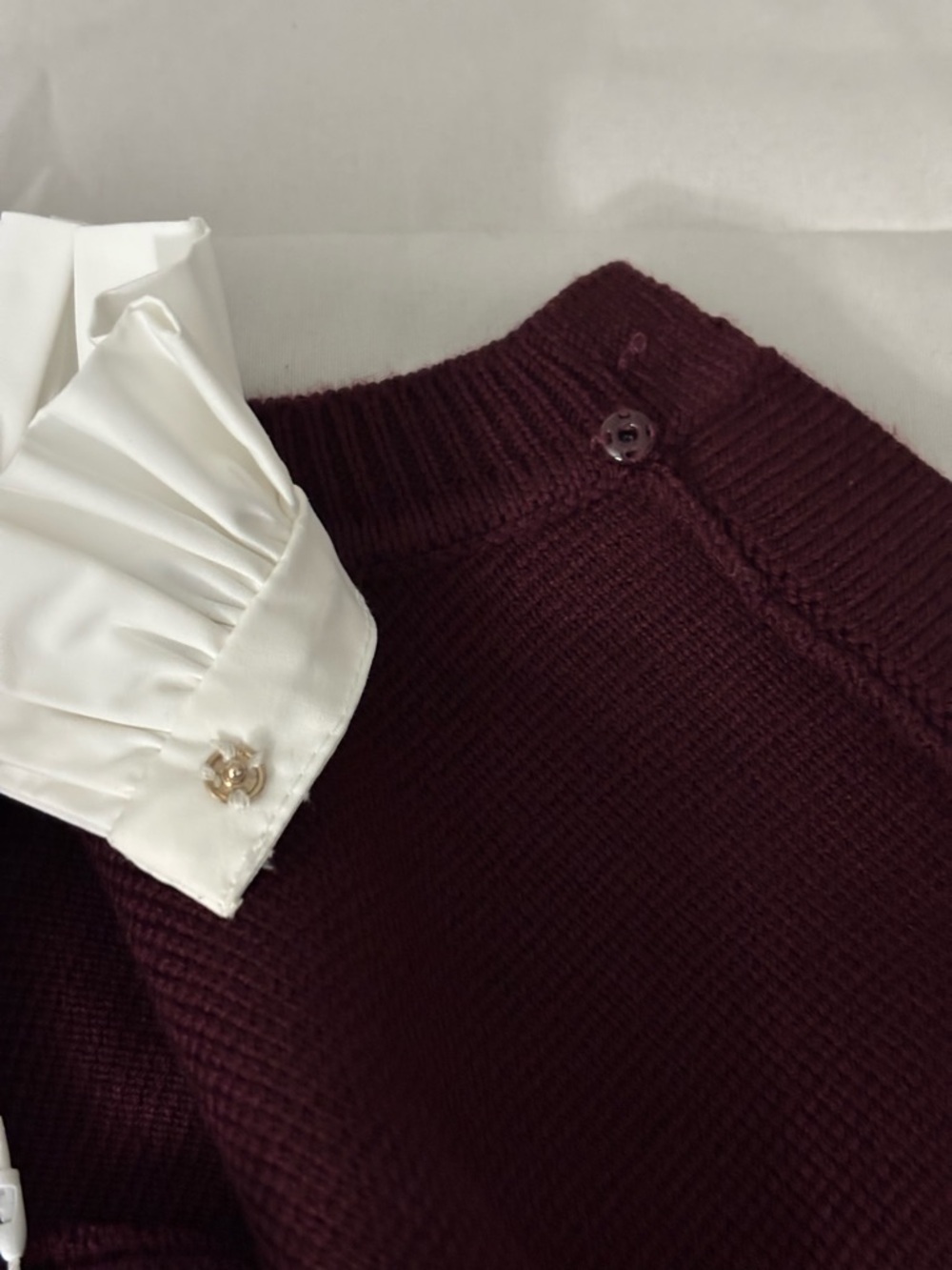 NWT) Sandro Burgundy Wool-Blend Ruffled-Collar Cardigan size2 - Picture 5 of 7